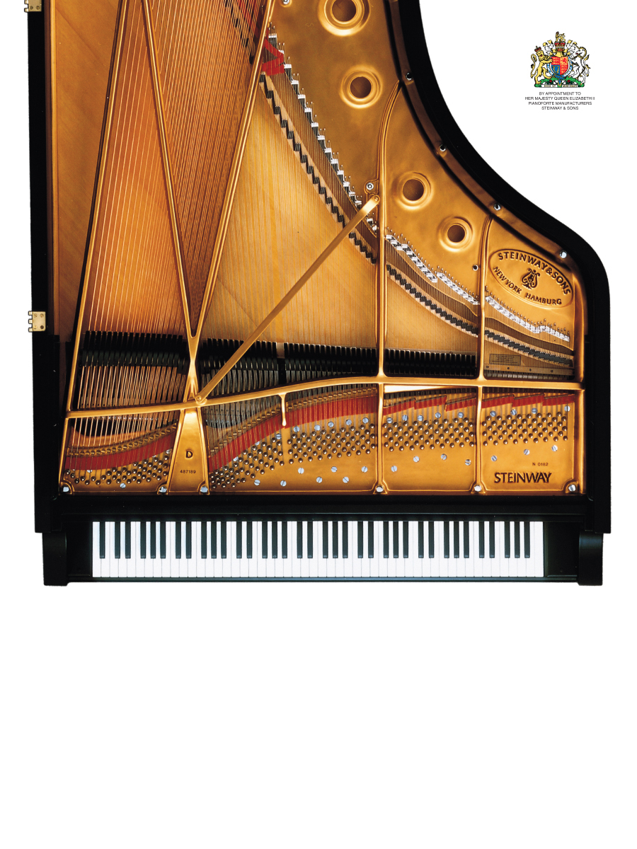 Top down view of a Steinway piano with its lid removed