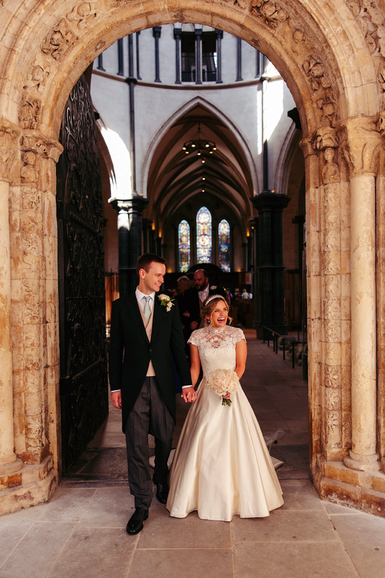 Bride and groom exiting the church
