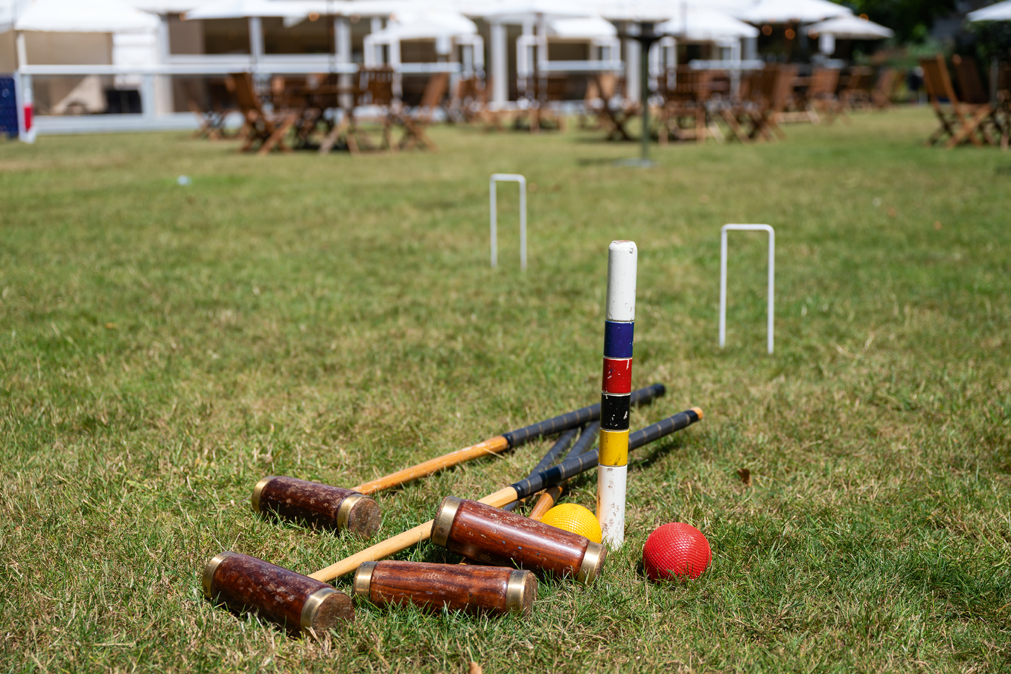 A croquet set on the lawn