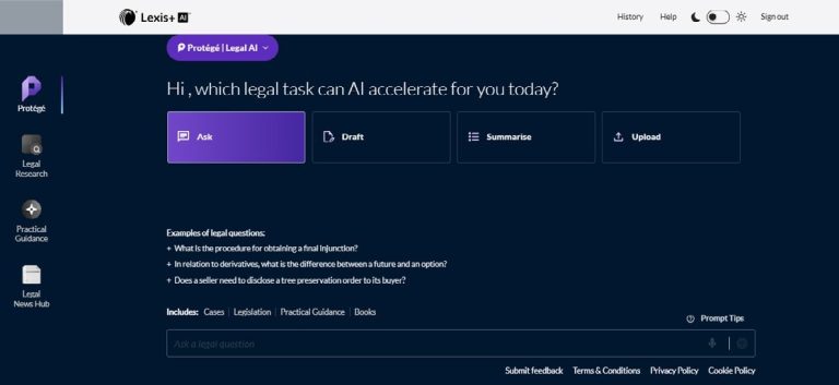 The Lexis+ Protégé legal AI interface, now available for use onsite in the Inner Temple Library