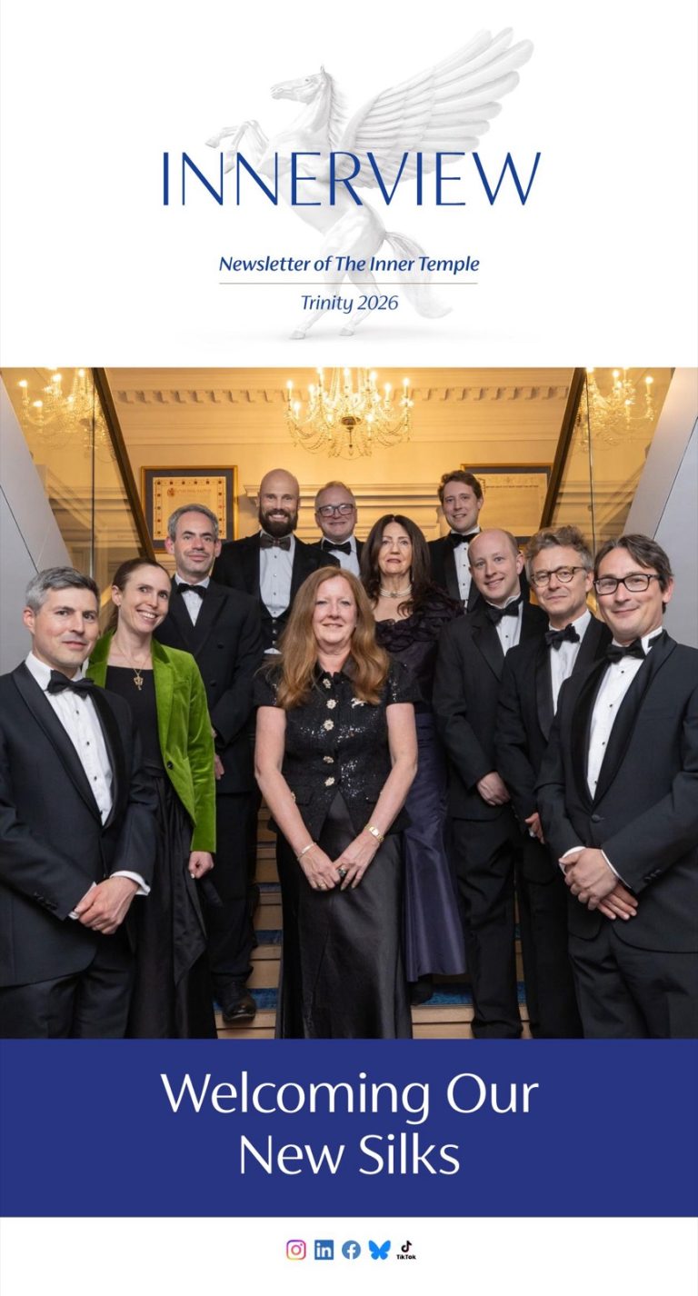 The cover of Innerview, Trinity 2026: the Inn's newly appointed King's Counsel gathered on the Hall staircase
