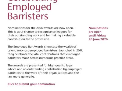 Celebrating Employed Barristers: nominations for the 2026 Employed Bar Awards are open until Friday 26 June 2026