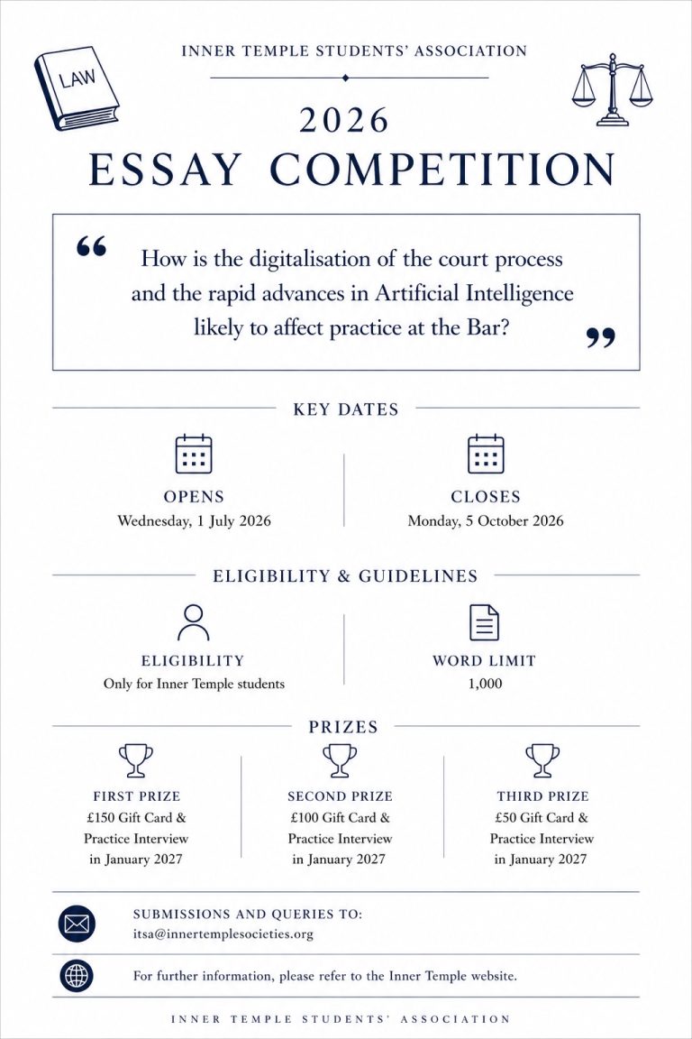 The Inner Temple Students' Association 2026 Essay Competition announcement