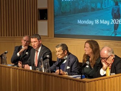 The panel for Social Context of the Law: Historic Trials of Soldiers speaking in the Inner Temple lecture theatre