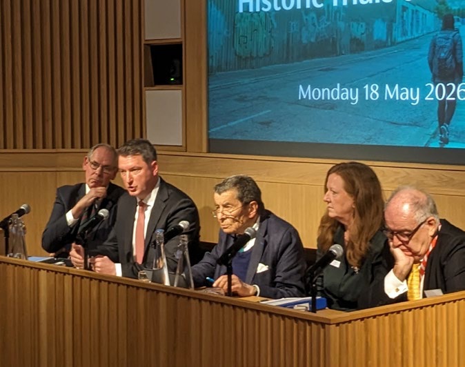 The panel for Social Context of the Law: Historic Trials of Soldiers speaking in the Inner Temple lecture theatre