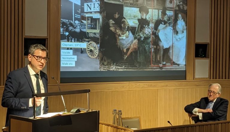 Dr Valentin Jeutner delivering the History Society lecture on the reasonable person in the Inner Temple lecture theatre