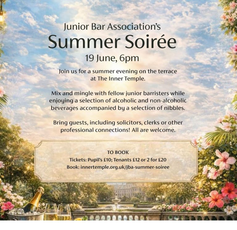 Champagne on ice overlooking the terrace, promotional artwork for the Junior Bar Association's Summer Soirée