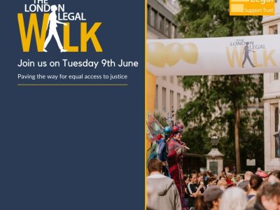 Walkers and street performers at the London Legal Walk in aid of the London Legal Support Trust