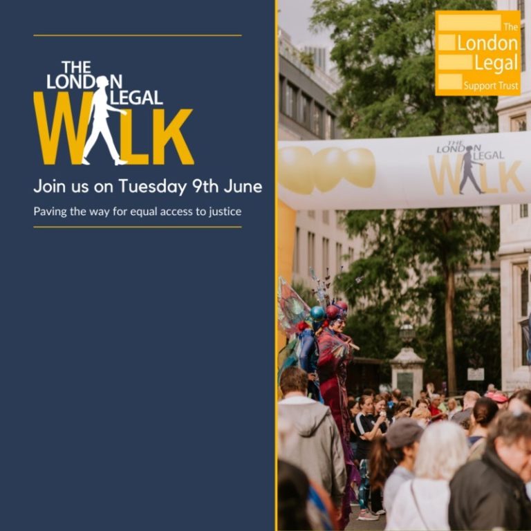 Walkers and street performers at the London Legal Walk in aid of the London Legal Support Trust