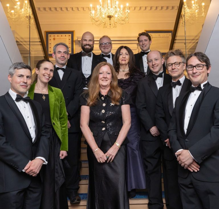 The Inn's newly appointed King's Counsel gathered on the Hall staircase before the Dinner for New Silks